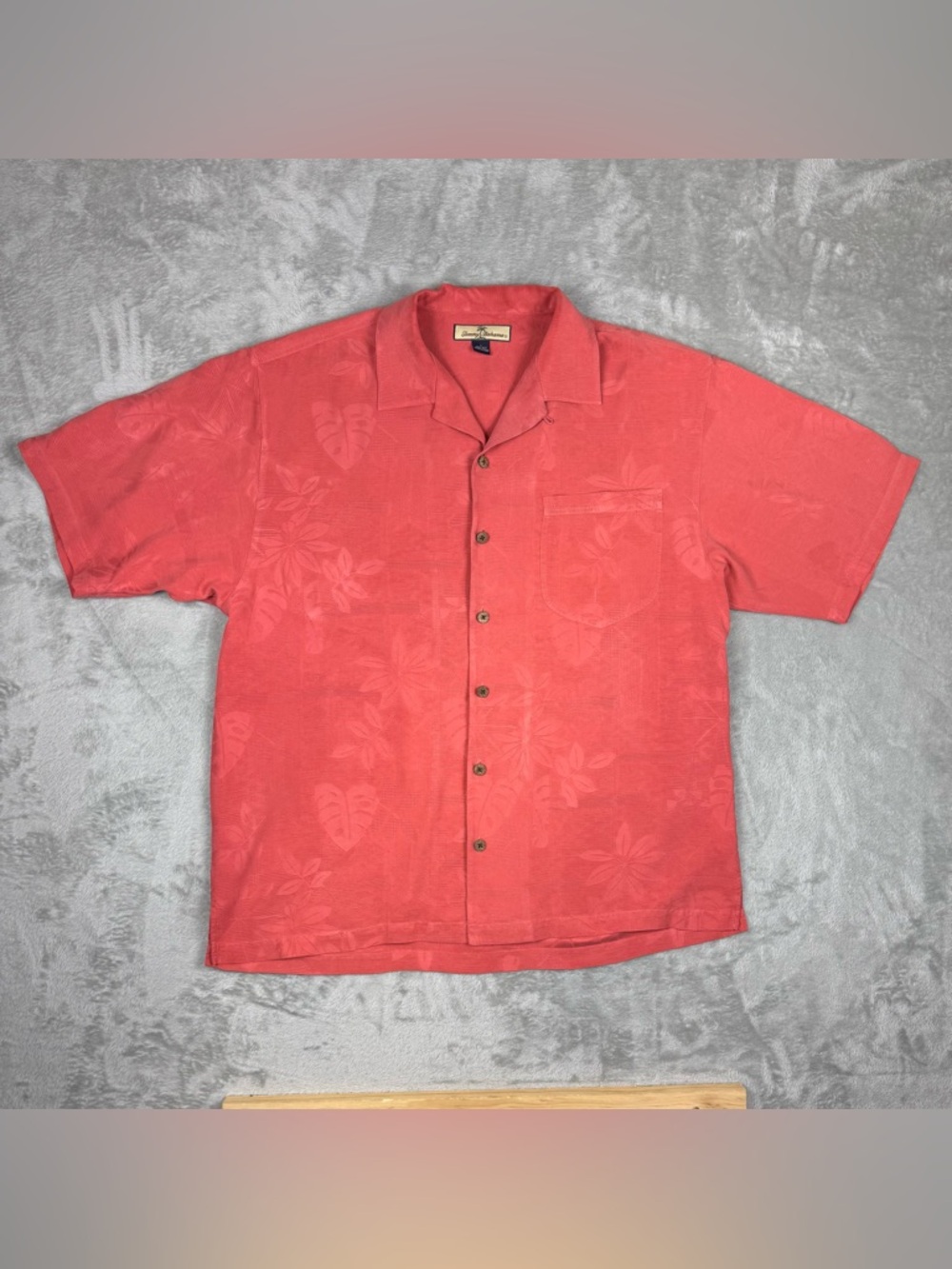 Tommy Bahama Shirt Mens Large Floral Hawaiian Silk Textured Camp Loop Collar GUC